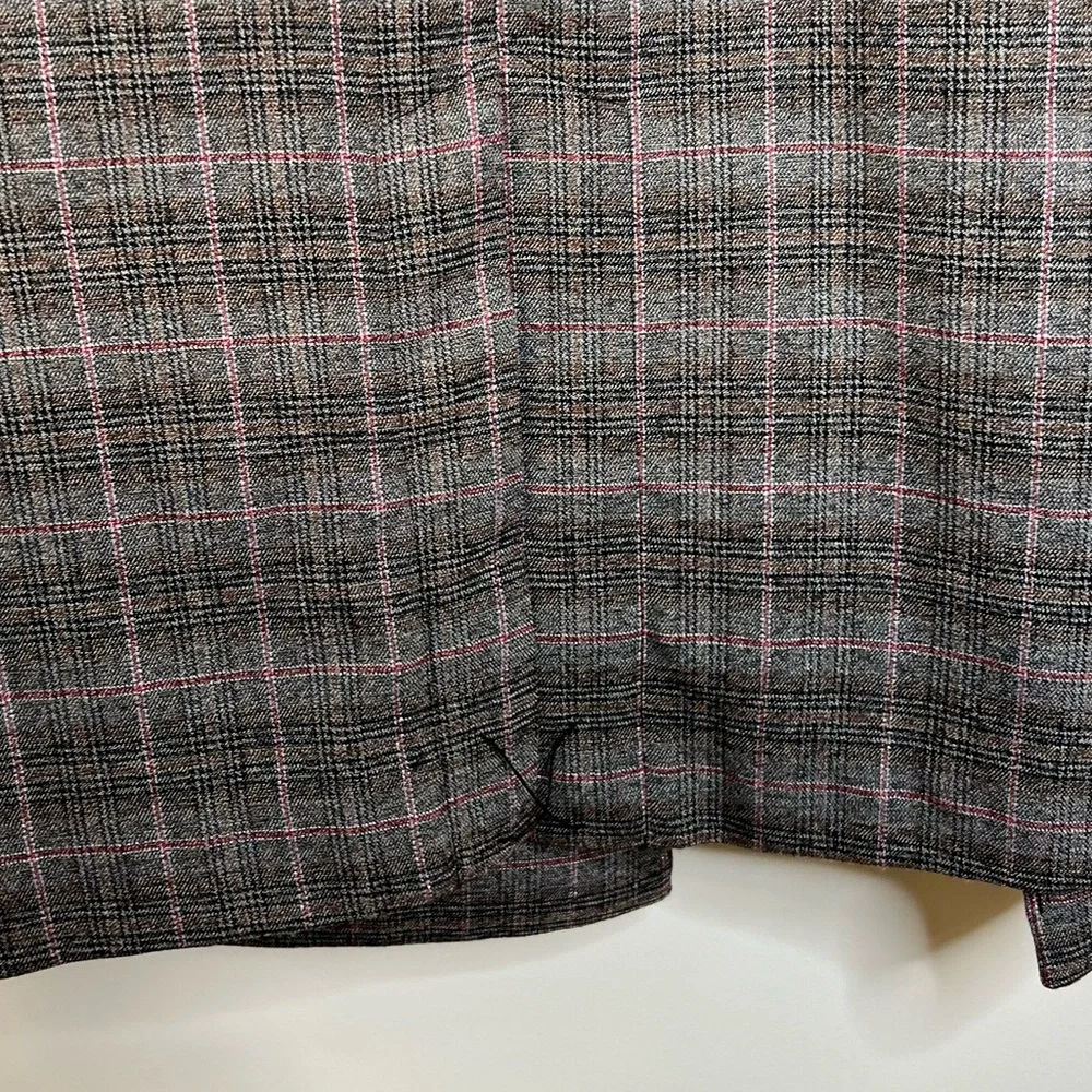 NWOT Jennifer Lopez Gray Plaid Belted Wrap Tie Waist Trench Coat Red Small - Picture 8 of 12